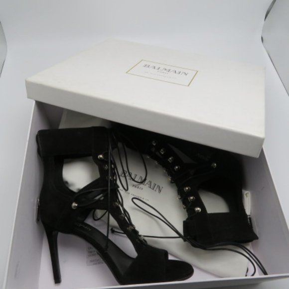 BALMAIN Women's JODY Lace-up Suede Sandal - Picture 4 of 8